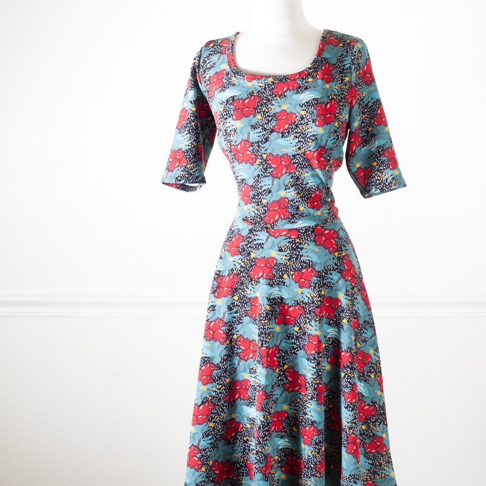Lularoe Nicole Dress Rare Bright Floral Print XL